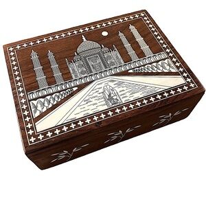 Sheesham Wood Handcrafted Jewelry Box Acrylic Inlay Work 8” x 6” x 2.5”